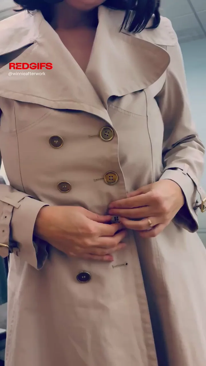 Office Tease: Trench Coat Hiding Massive Natural Knockers?