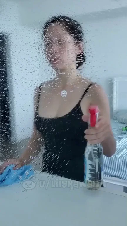 Asian cleaning the mirror ?( Her Free Album In Comments )