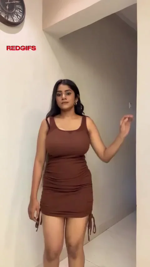 Busty Babe in Brown Slips Teasing Her Massive Tits 😍🍑