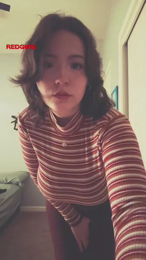 Striped Tease: Busty Brunette's Massive Tits Spill Out 🍈🍈