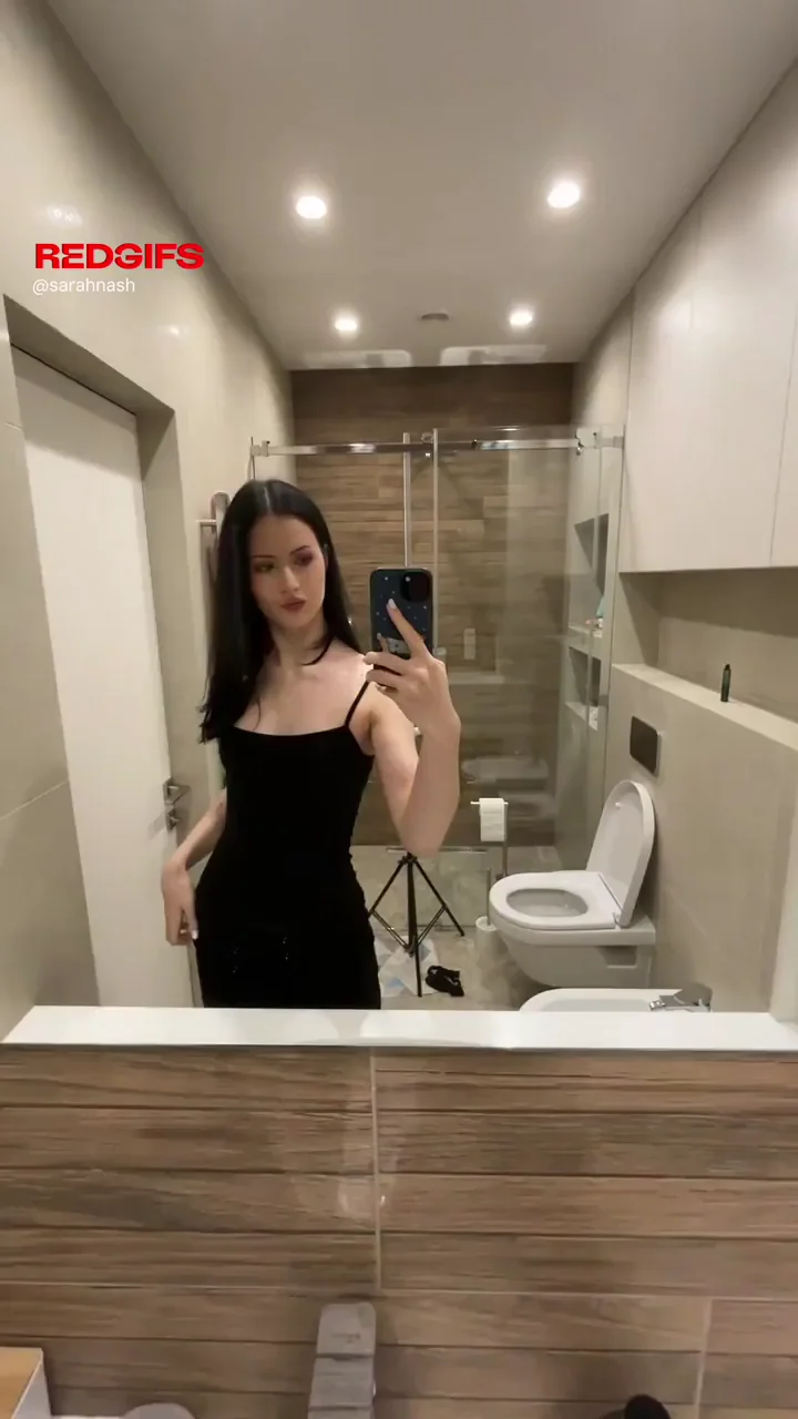 😈 Tiny AA Cup Cutie Teases in Black Slip at Friend's Bathroom 💦