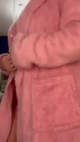 Bouncy Big Tits Tease in Pink Robe