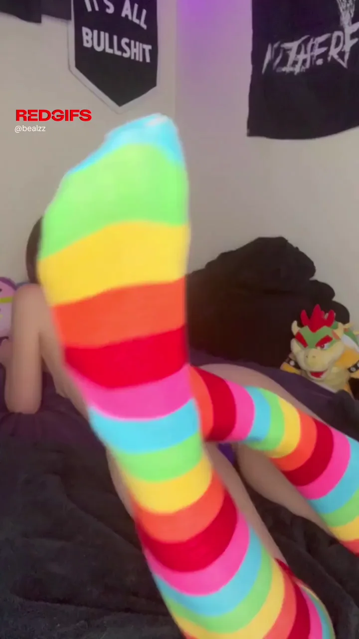 POV: Goth Tiny Slut Greets You Home in Rainbow Socks