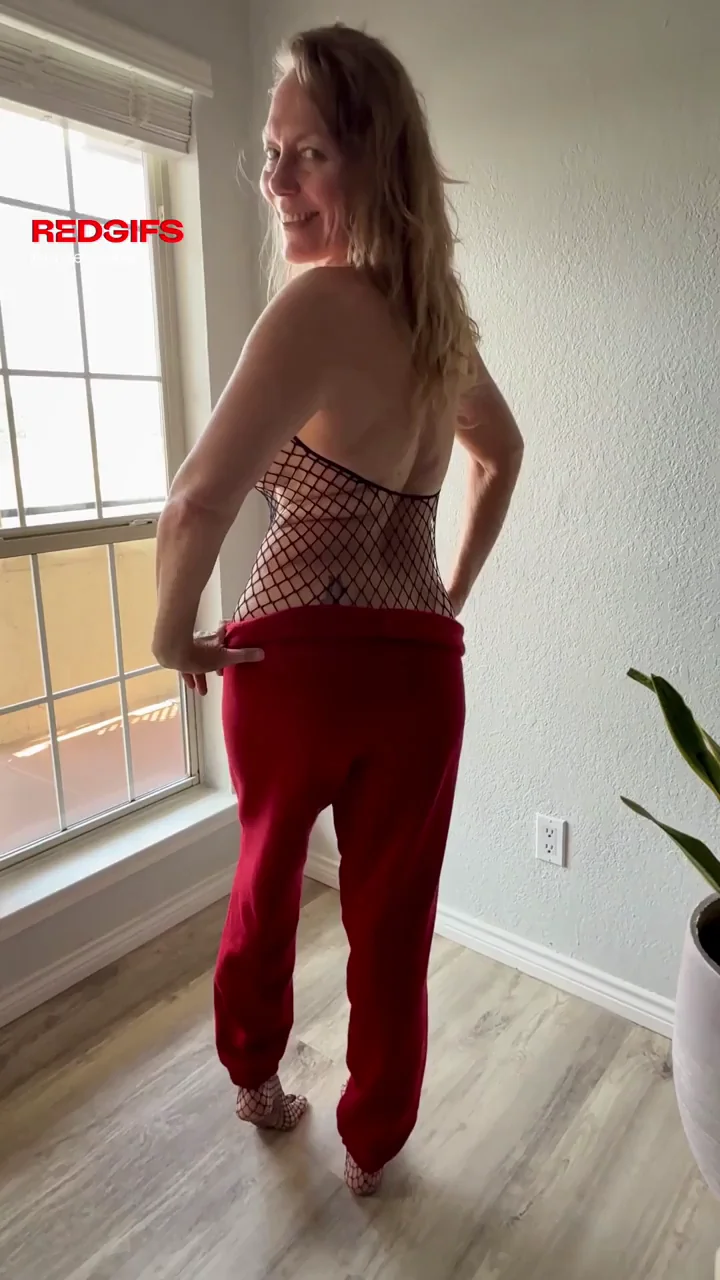 59yo GILF Tease in Fishnet Top & Tight Red Sweats 🔥👵💦