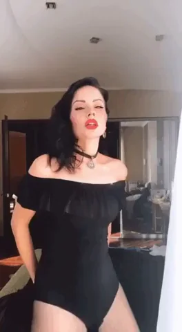 Crazy Goth Slut Teases in Black Bodysuit 😈🍑🔥