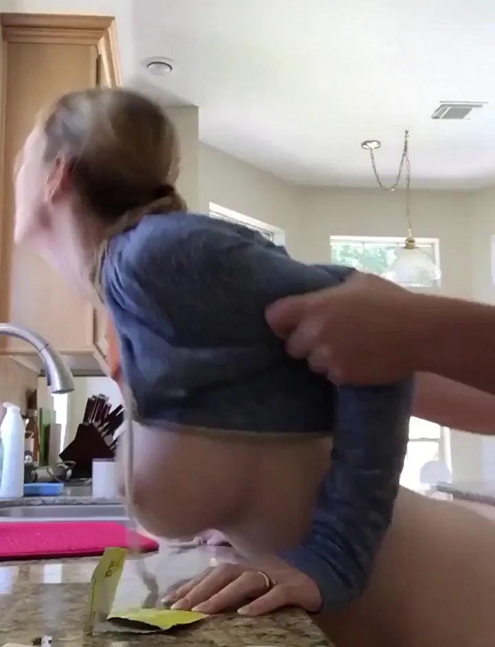 Blonde Bombshell's Massive Fake Tits Stand Out in Kitchen Pound 💦🍑