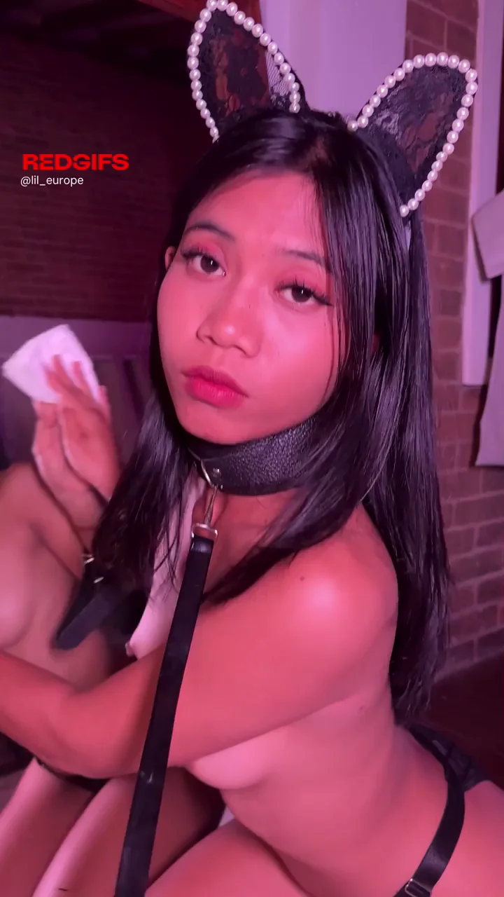 Leashed Asian Kitty 😻🐱 Ready to Obey & Get Fucked!
