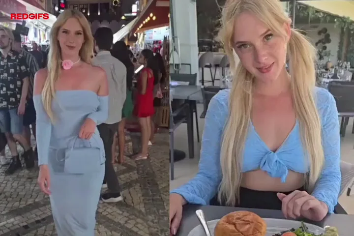 🔥 Camo Cumslut Sneaks Public Dick Sucking in Blue Dress 😈💦