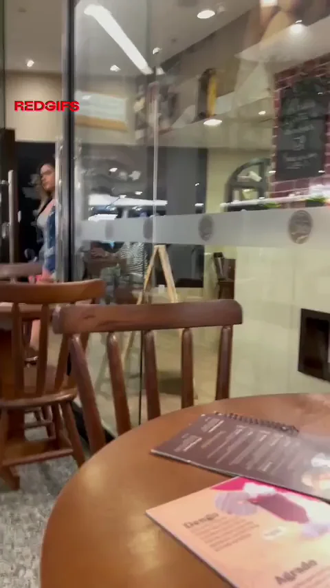 Blonde Latina Slut Flashes Red Panties in Mall Cafe 😈☕