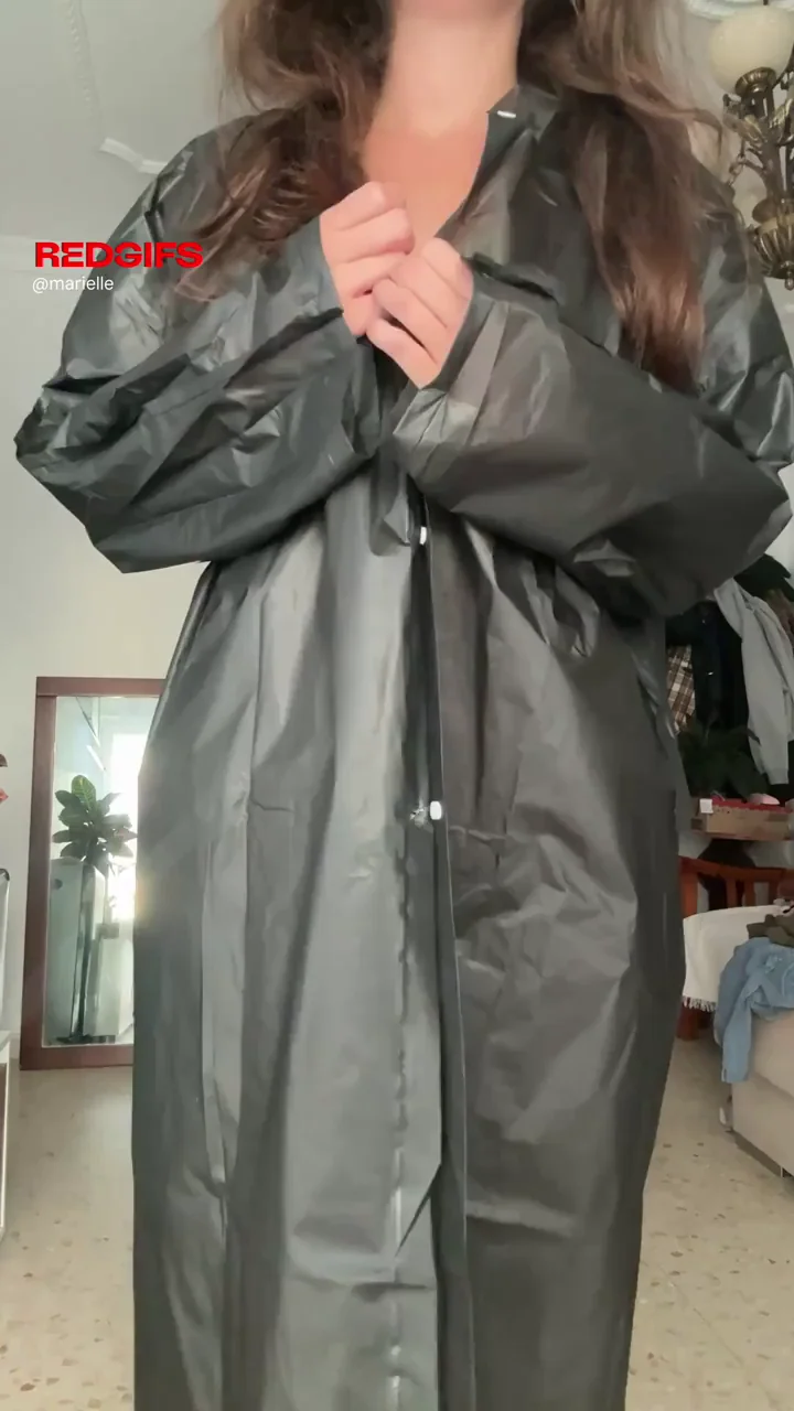 Raincoat Tease: Massive Tits Bare & Pussy Dripping Under Shiny Mac