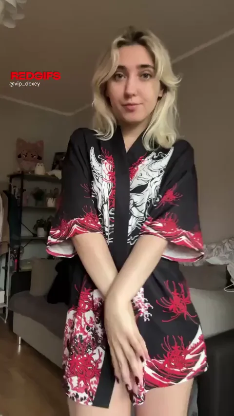 Blonde Babe's Naked Kimono Tease: Stripping Slutty Forever