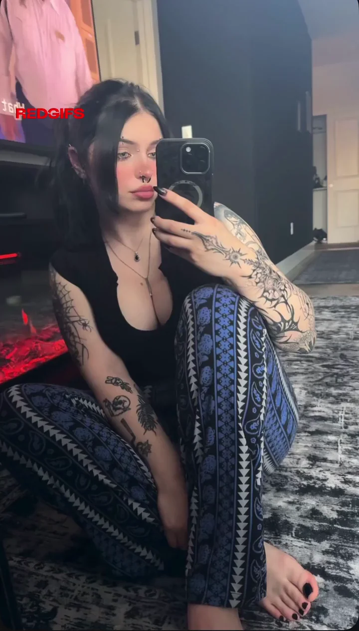 Inked Babe's Massive Titty Drop Mirror Tease