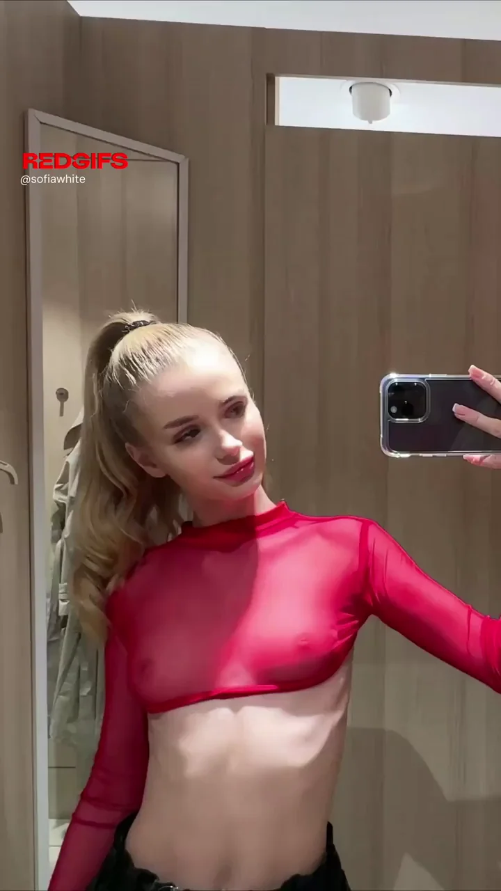 Mesh Tease: Perky Nipples Poppin' Through Red Sheer on Tiny Teen Slut