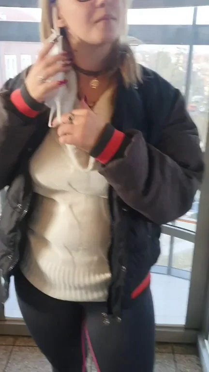 Mall Elevator Surprise: GF's Massive Tits Burst Out Under That Jacket!