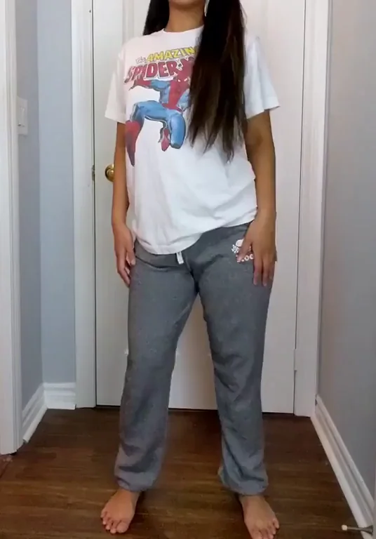 GIF: Asian Babe Flashes from Cute Sweatpants to Juicy Ass Quick
