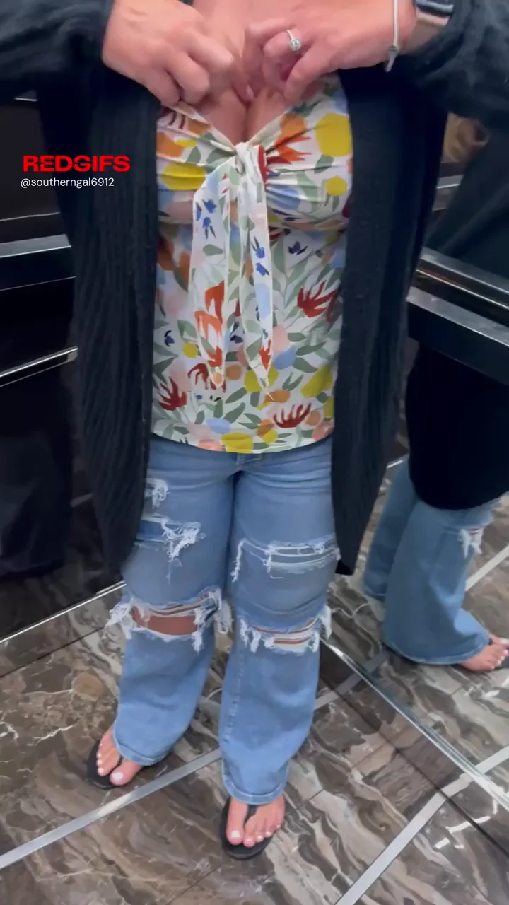 Blonde MILF Slut Teases Her Massive Tits in Ripped Jeans