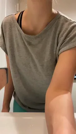 [F]irst post here! Hope you think I belong! I have to squeeze these big tits into any sports bra I wear when I work out... after so much jumping around I of course need to let them free for a minute ;) [GIF]