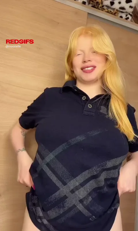 Redhead Albino Slut Kseniya's Massive Tits Tease in Tight Polo