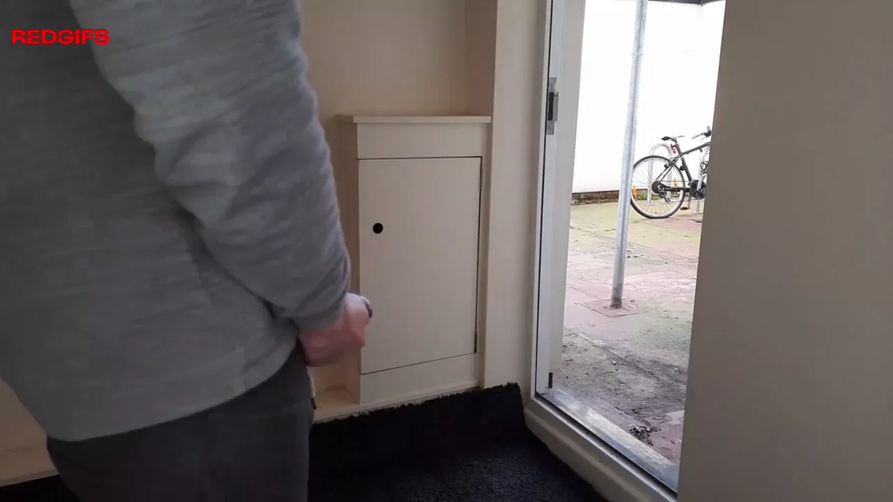 Public Stranger Handjob Thrill: Busty Amateur Milks Massive Cock by the Door