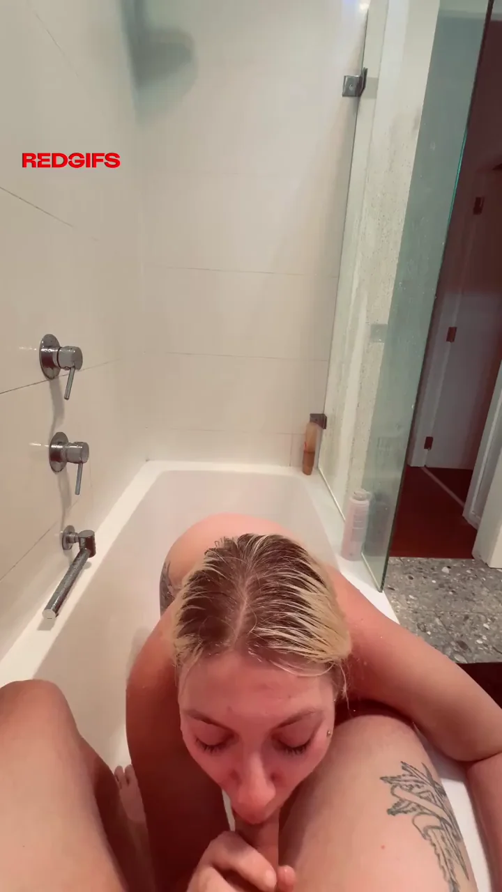 Petite Blonde Teen Slurps Huge Cock in Bathtub Blowjob