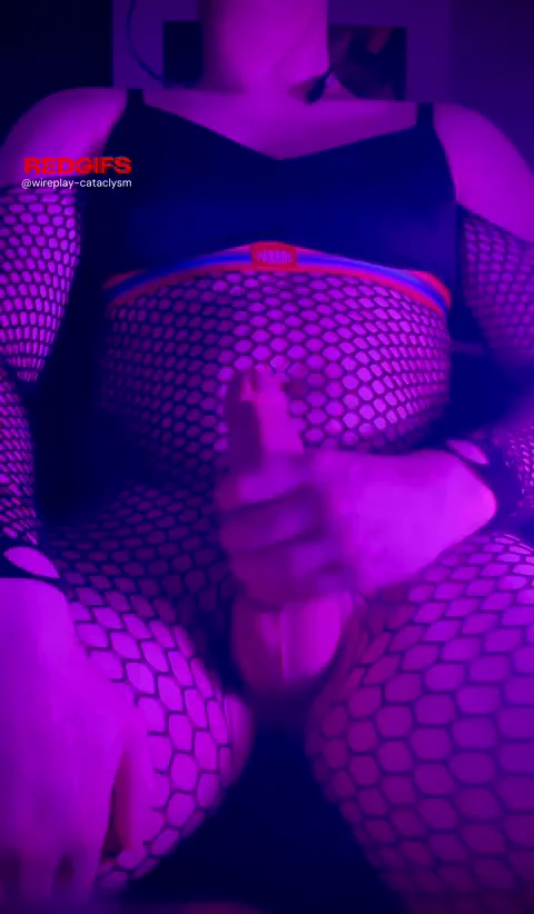 Bulky Enby in Fishnets Strokes Massive Cock 🥺💦🔥