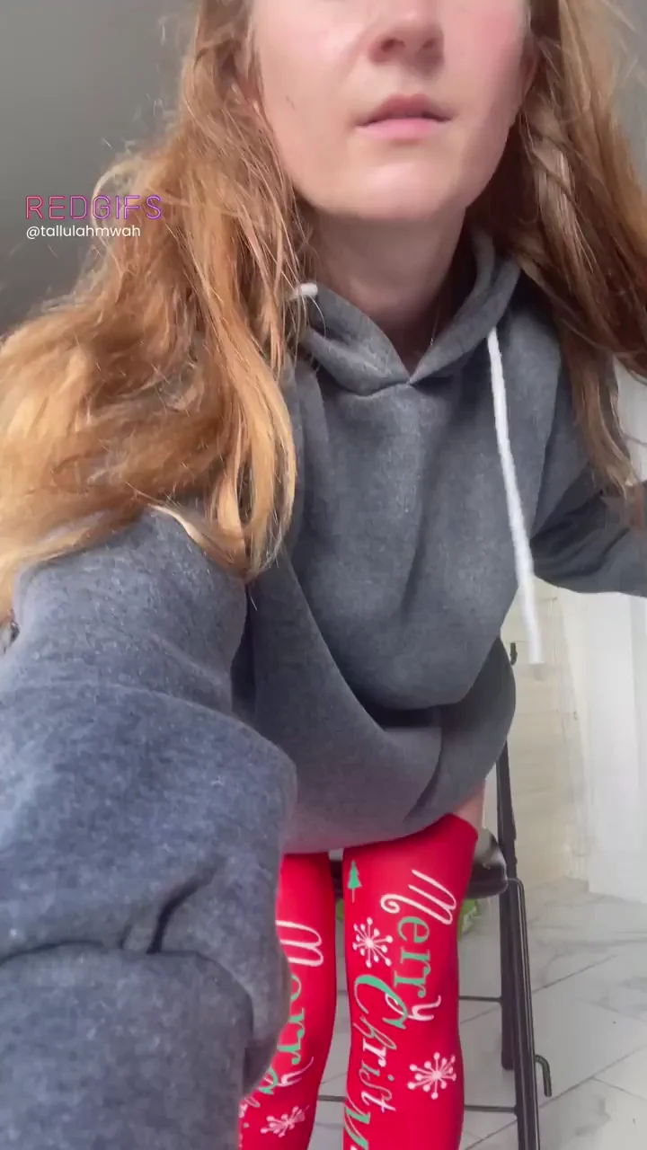 Petite Redhead Brit Tease: Mistletoe Kiss My Bare Pussy in Festive Socks