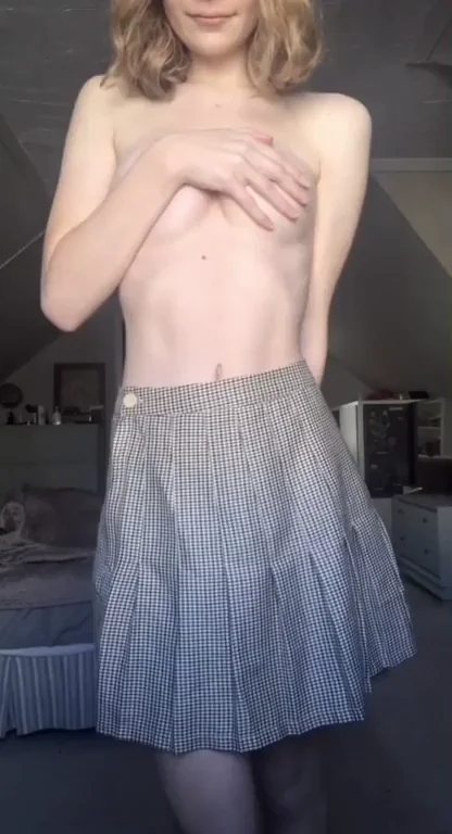 Topless TikTok Slut Dancing in Pleated Skirt 😈💃🔥