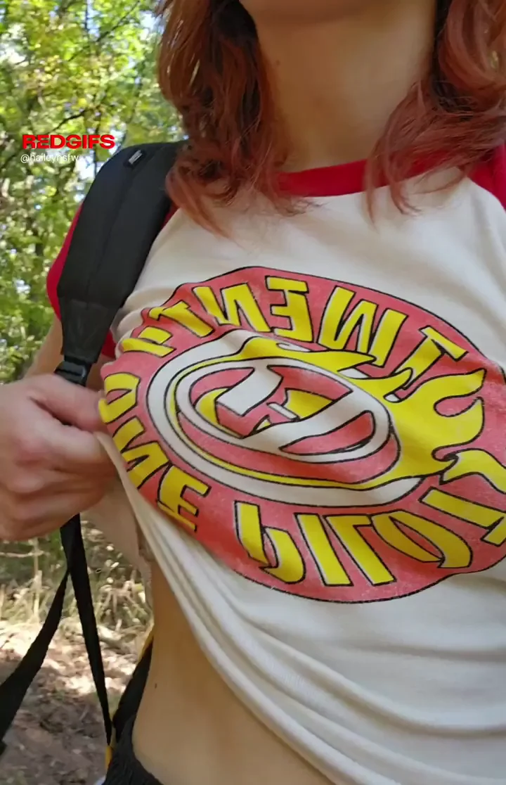 Petite Redhead Slut Struts Tits Out in Park 🔥🍒
