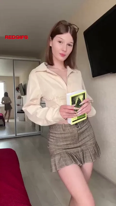 Redhead Tease: Bookish Babe Drops Skirt, Flashes Perky Tits & Tight Pussy