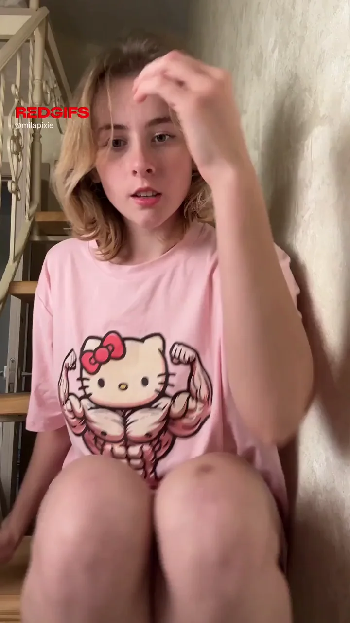 Cute Blonde Tease in Hello Kitty Tee Shows Off Tiny Tits & Juicy Lil Pussy 😻💦