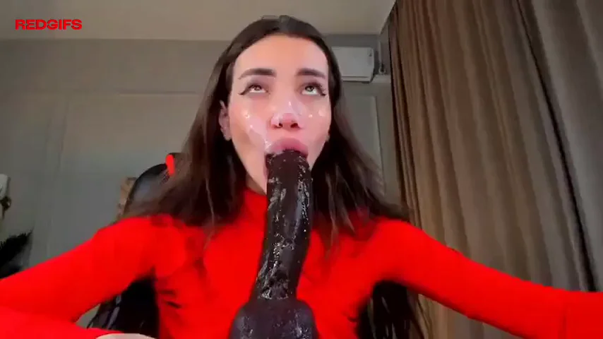 Cute Amateur Slut Deepthroats Every Inch of Massive Black Dildo 🍆💦