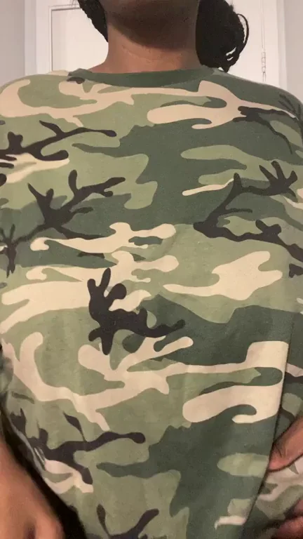 Thick Ebony Babe's Massive Titty Drop Can't Hide in Camo