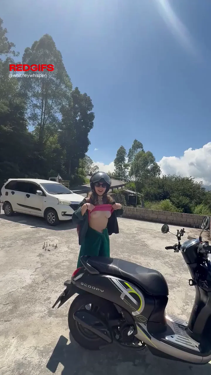 Exhibitionist Slut Flashes Tits by Scooter, Hoping Strangers Stare