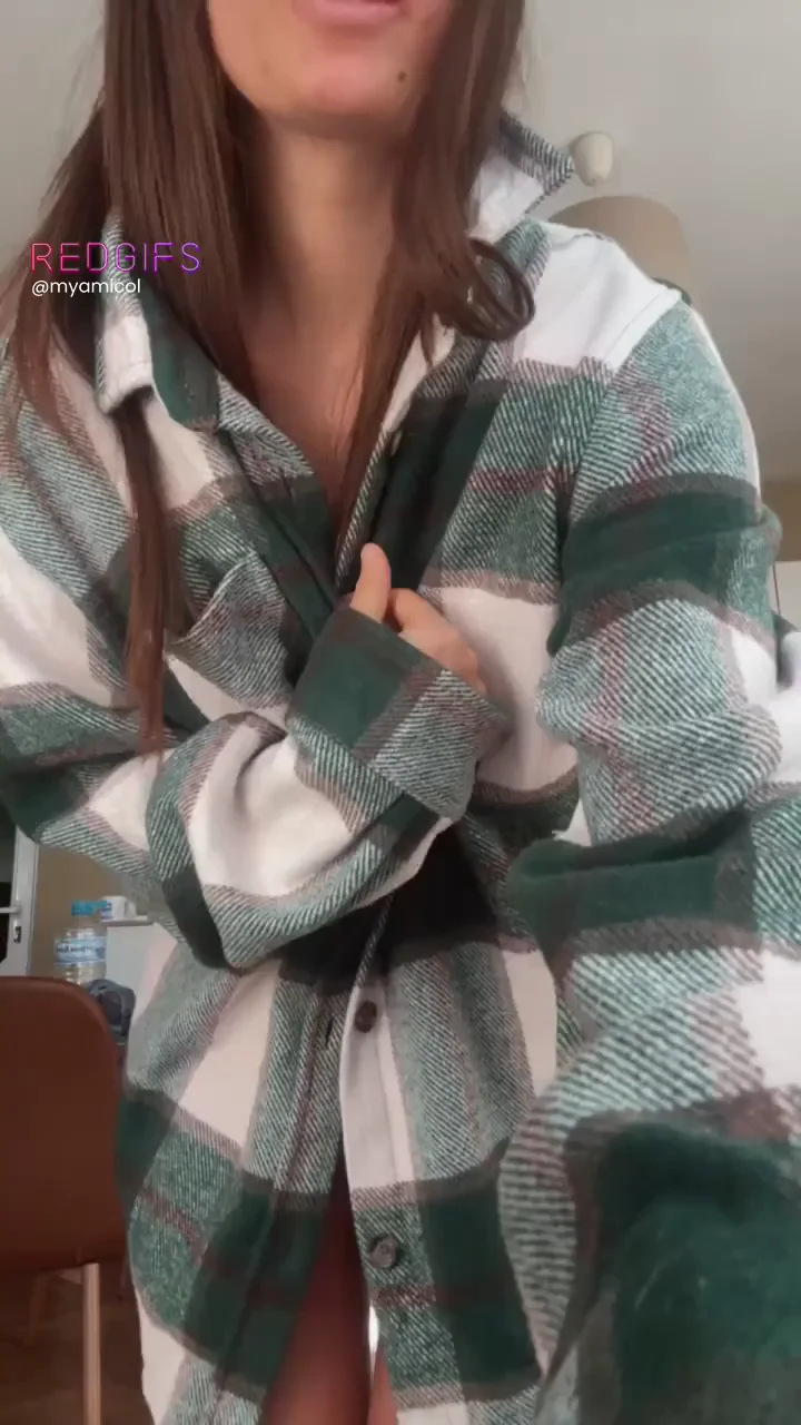 Peekaboo Surprise: Flashing My Juicy Tits and Wet Pussy Under the Plaid Shirt