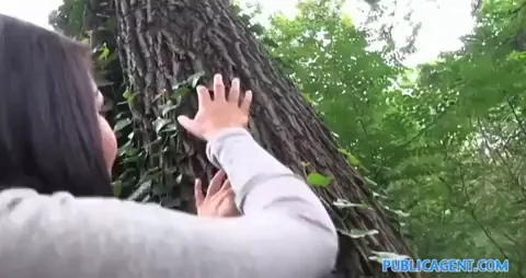 PublicAgent: Hottie Braces Against Tree for Wild Outdoor Pounding