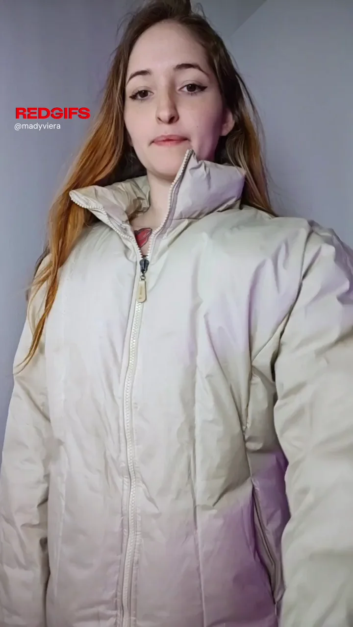 Petite Argentinian Slut Unveils Her Perky Tits in Puffy Jacket