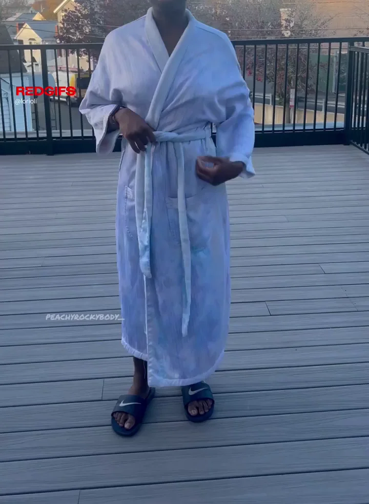 Ebony Babe's Chilly Morning Robe Tease on the Deck ☀️🔥
