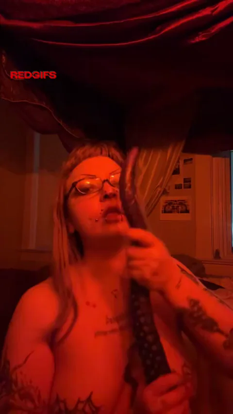 Goth Slut's Insane Throat Training with Massive Tentacle Dildo