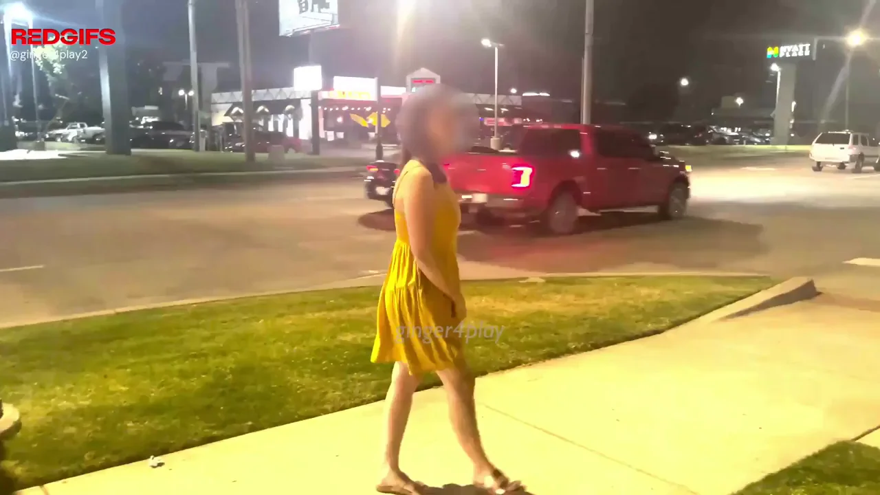 🔥 Busty Ginger MILF Flaunts Massive Tits to Distract Drivers in Tiny Yellow Dress 😈