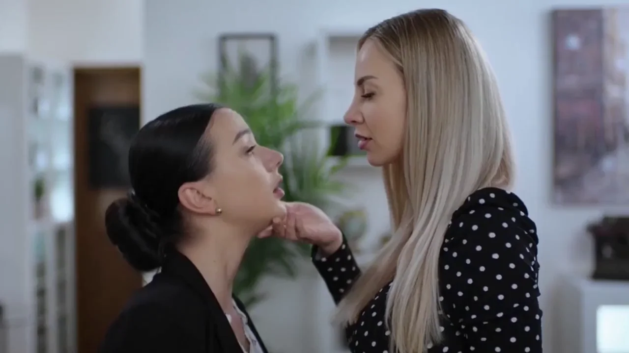 Nathaly Cherie Lifts Her Dyke Lover's Chin for Sloppy Sapphic Kisses