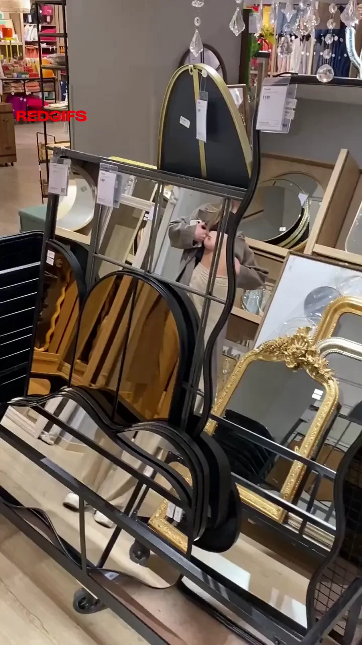 Petite Slut's Tits Teasing Mirrors in Public Store