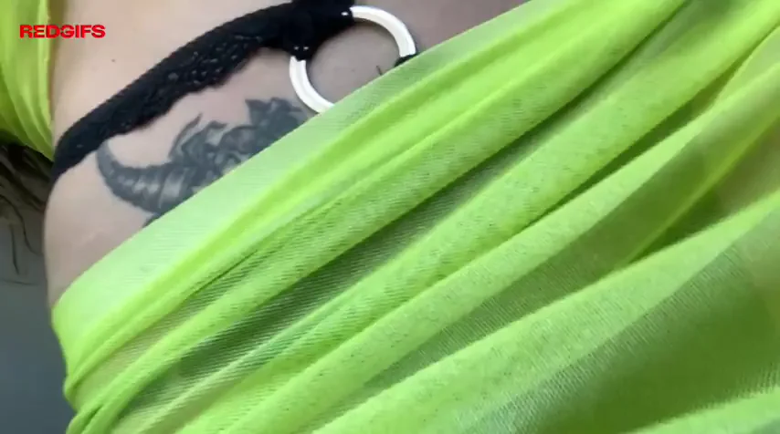 Butt or Pussy? Cute Tattoo Slut Teases Her Hungry Ass in Lime Sheer