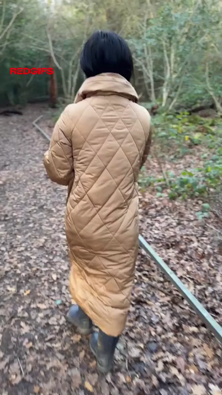 🌳 Asian Slut's Naughty Forest Flash: Coat Tease or Bare Titty Stroll? 🔥