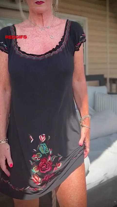 MILF Teases with Summer Dress Flash and Big Tits Reveal
