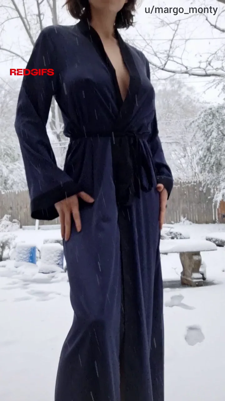 Revealing what's under my robe, with a chilly twist 😝