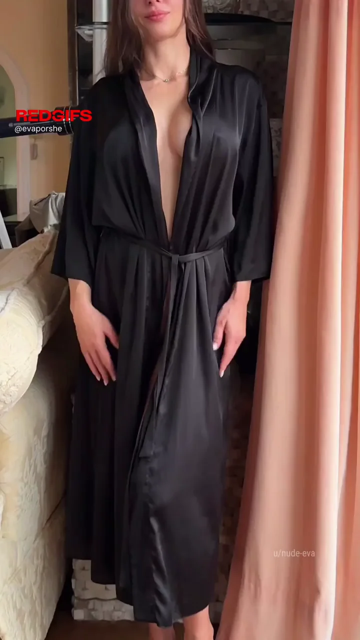 Seductive robe fall: front tease and back reveal