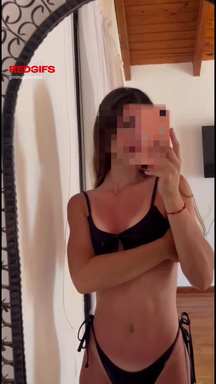 Skinny Teen Slut Says Hey in Black Bikini Tease