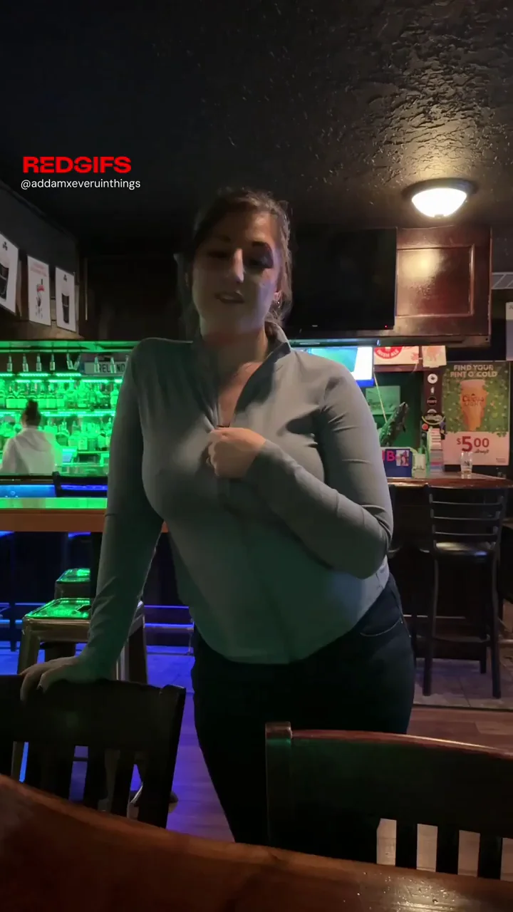 Thick MILF Hotwife Flashes Massive Tits in Public Bar