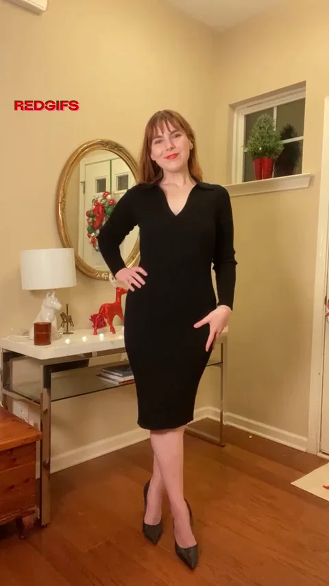 Dumb Redhead Slut Scrubs Up in Skin-Tight Black Dress Tease