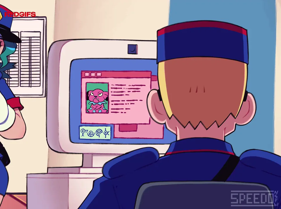 Officer Jenny grilling the New Guy [Speedo]